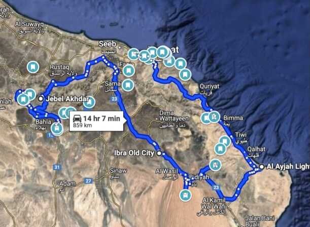Example Oman itinerary map